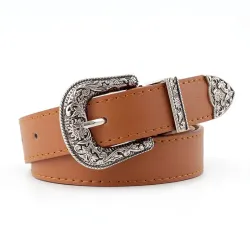 Vintage lederen riem - met bewerkte metalen gespRiemen