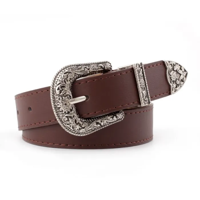 Vintage lederen riem - met bewerkte metalen gespRiemen