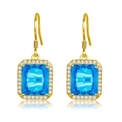 Gouden oorbellen met blauw kristal topaas / strass steentjesOorbellen