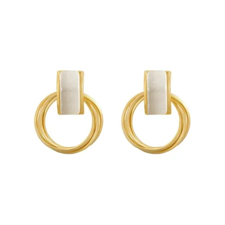 Elegante gouden ronde oorbellen - met witte opaalOorbellen