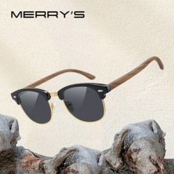 MERRYS - klassieke gepolariseerde zonnebril - semi-randloos - houten tempel - UV400Zonnebril