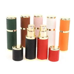 Flacon de parfum en cuir - contenant métal vide - 5ml