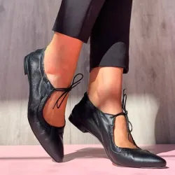 Elegante leren platte schoenen - vetersluitingSchoenen
