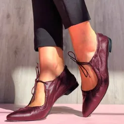 Elegante leren platte schoenen - vetersluitingSchoenen