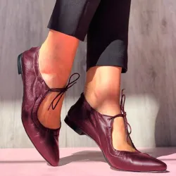 Elegante leren platte schoenen - vetersluitingSchoenen