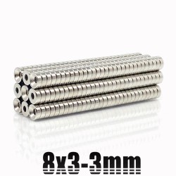 N35 - neodymium magneet - sterke ronde schijf - 8mm * 3mm - met 3mm gatN35