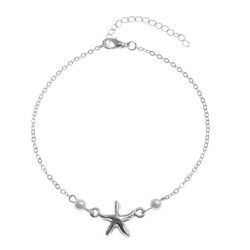 Bracelet de cheville en argent - avec étoile de mer et perles