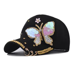 Casquette de baseball à la mode - cristaux - perles - paillettes - papillon