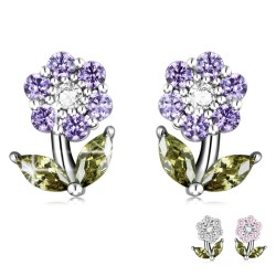 Boucles d'oreilles en forme de fleurs en cristal - argent sterling 925