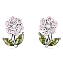 Boucles d'oreilles en forme de fleurs en cristal - argent sterling 925