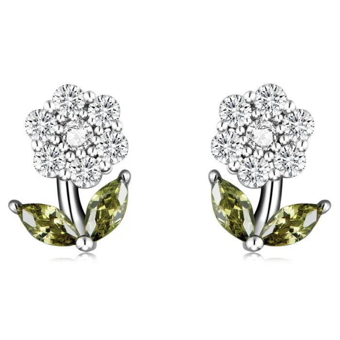 Oorbellen in de vorm van kristallen bloemen - 925 sterling zilverOorbellen