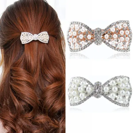 Noeud papillon en cristal avec perles - pince à cheveux