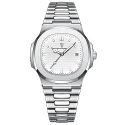 POEDAGAR - montre à quartz élégante - étanche - acier inoxydable - blanc