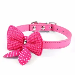 Leather collar with a knitted bowknot - for dogs / catsCollars & Leads