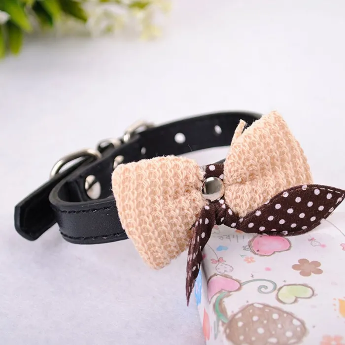 Leren halsband met gebreide strik - voor honden/kattenHalsbanden en Lijnen
