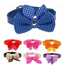 Leren halsband met gebreide strik - voor honden/kattenHalsbanden en Lijnen