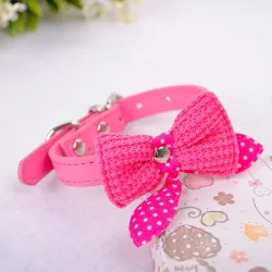 Leather collar with a knitted bowknot - for dogs / catsCollars & Leads
