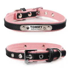 Honden/katten halsband - ID Tag - gepersonaliseerd - gegraveerd - leerHalsbanden en lijnen