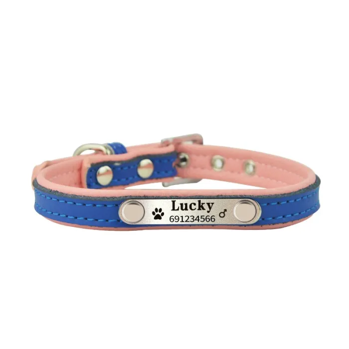 Honden/katten halsband - ID Tag - gepersonaliseerd - gegraveerd - leerHalsbanden en lijnen