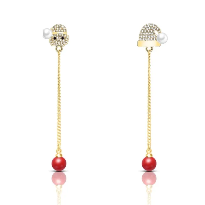 Boucles d'oreilles longues de Noël - avec cristaux - bonhomme de neige / chapeau / perle