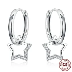 Kleine oorringen met kristallen ster - 925 sterling zilverOorbellen