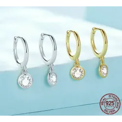 Hoop earrings with round white crystal - 925 sterling silverEarrings