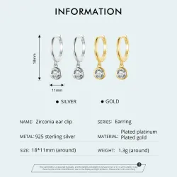 Hoop earrings with round white crystal - 925 sterling silverEarrings