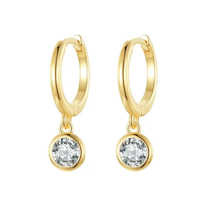 Oorringen met rond wit kristal - 925 sterling zilverOorbellen