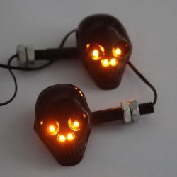 Clignotants moto - crâne noir - LED - lumière ambre - 12V - 2 pièces