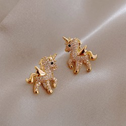 Petites boucles d'oreilles dorées - avec cristaux - chouette - licorne - chatons