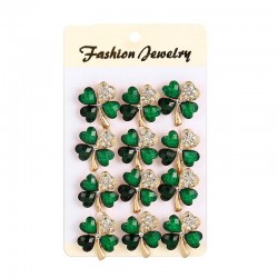 Four crystal green leaves - brooch - 12 pieces setBrooches