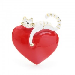 Coeur rouge avec chat paresseux - broche en émail