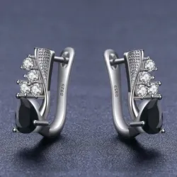 Boucles d'oreilles élégantes en argent avec cristal noir