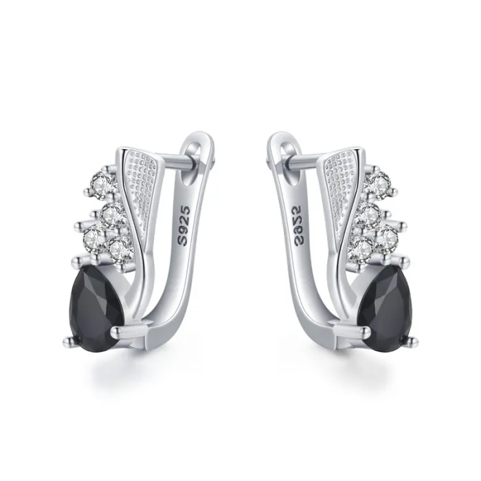 Boucles d'oreilles élégantes en argent avec cristal noir