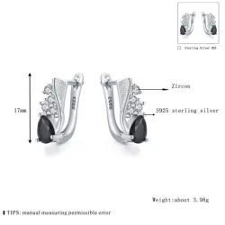 Boucles d'oreilles élégantes en argent avec cristal noir