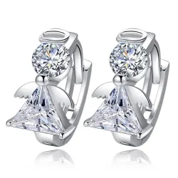 Boucles d'oreilles rondes en argent avec ange en cristal