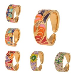 Elegante open ring - kleurrijke bloemen - Bohemian styleRingen