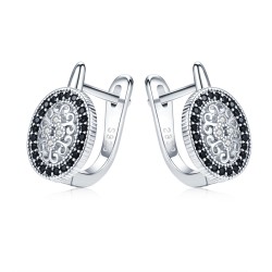 Elegante ronde zilveren oorbellen - wit/zwarte kristallenOorbellen