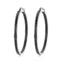 Boucles d'oreilles grandes créoles - avec cristaux noirs