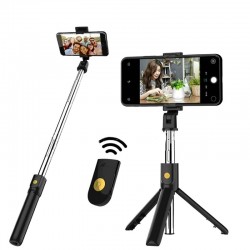 Perche à selfie 3 en 1 - sans fil - Bluetooth - monopode portable pliable - trépied - avec télécommande