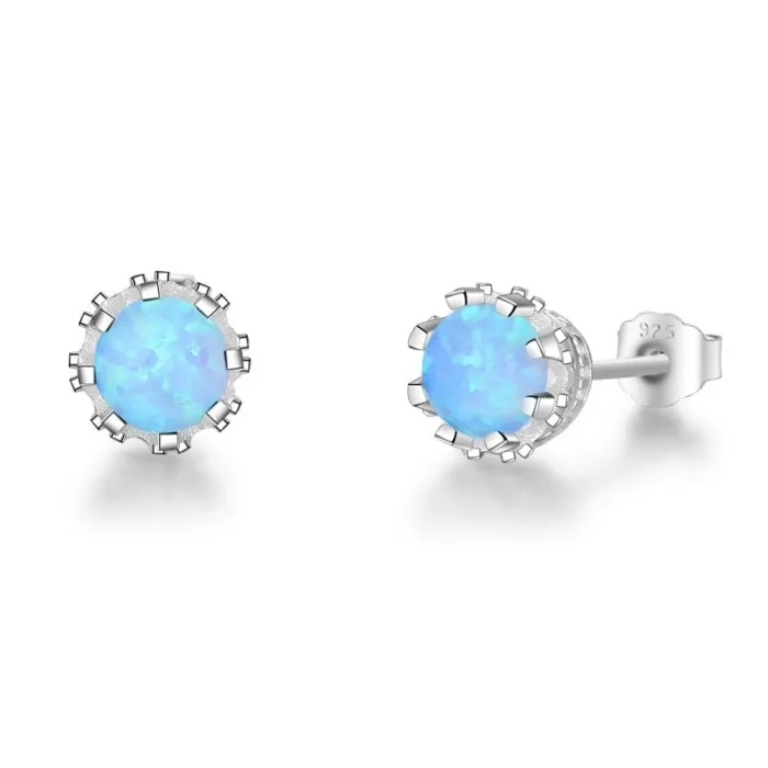 Petites boucles d'oreilles clous avec opale ronde - Argent sterling 925