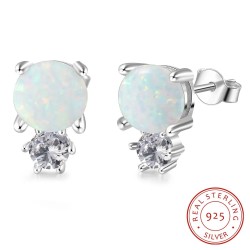 Boucles d'oreilles élégantes - avec opale ronde / cristal