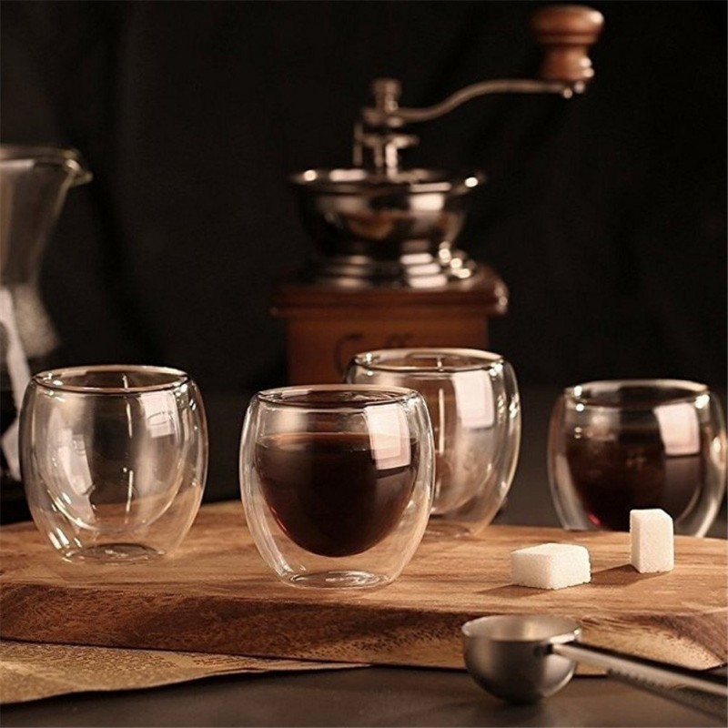 4 Pièces - Résistant à la chaleur - tasse en verre double paroi - verre - thé - expresso - café 4 Pièces - Résistant à la chaleur - tasse en verre double paroi - verre - thé - expresso - café