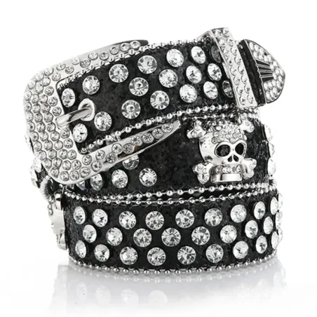 Damesriem met schedel en diamanten - punkstijl - 115 cm - 45 inchRiemen
