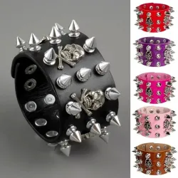 Non-Conformist Leather Bracelet Street Dance Performance Ghost Head Couple's Holiday Gift Wristband Punk Style JewelryArmbanden