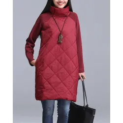 Turtleneck Loose Patchwork robe d'hiver tunique