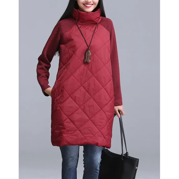 Turtleneck Loose Patchwork Tunic Winter DressJurken