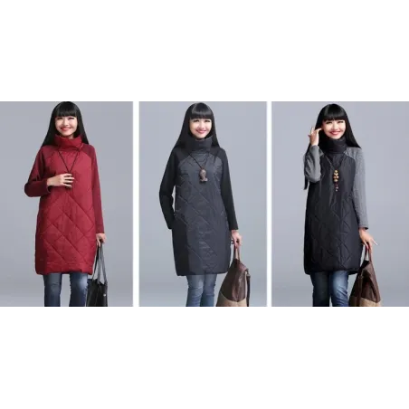 Turtleneck Loose Patchwork Tunic Winter DressJurken