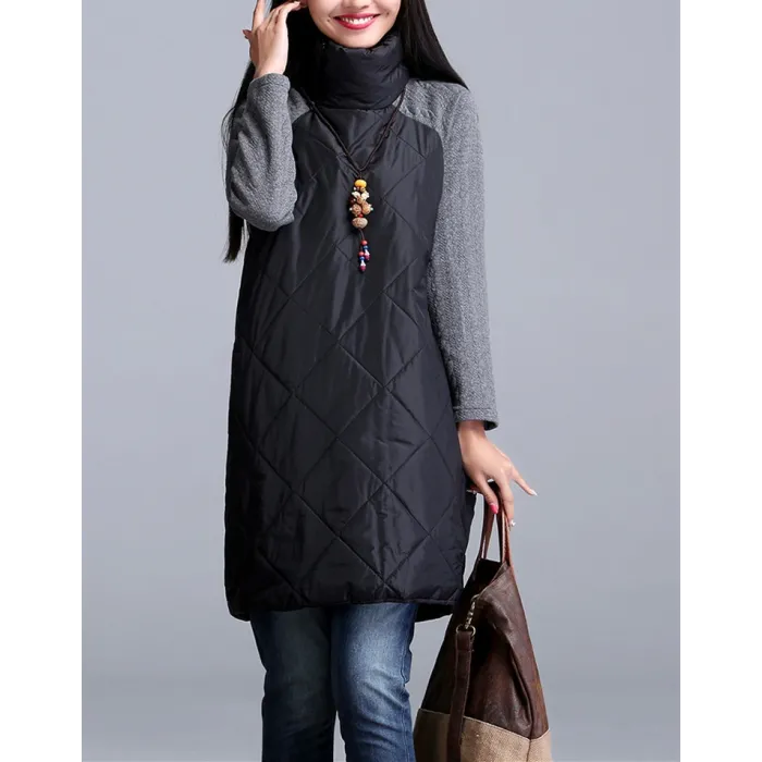 Turtleneck Loose Patchwork Tunic Winter DressJurken