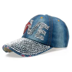 Vintage - Jeans Casquette de baseball avec strass - chapeau - coton